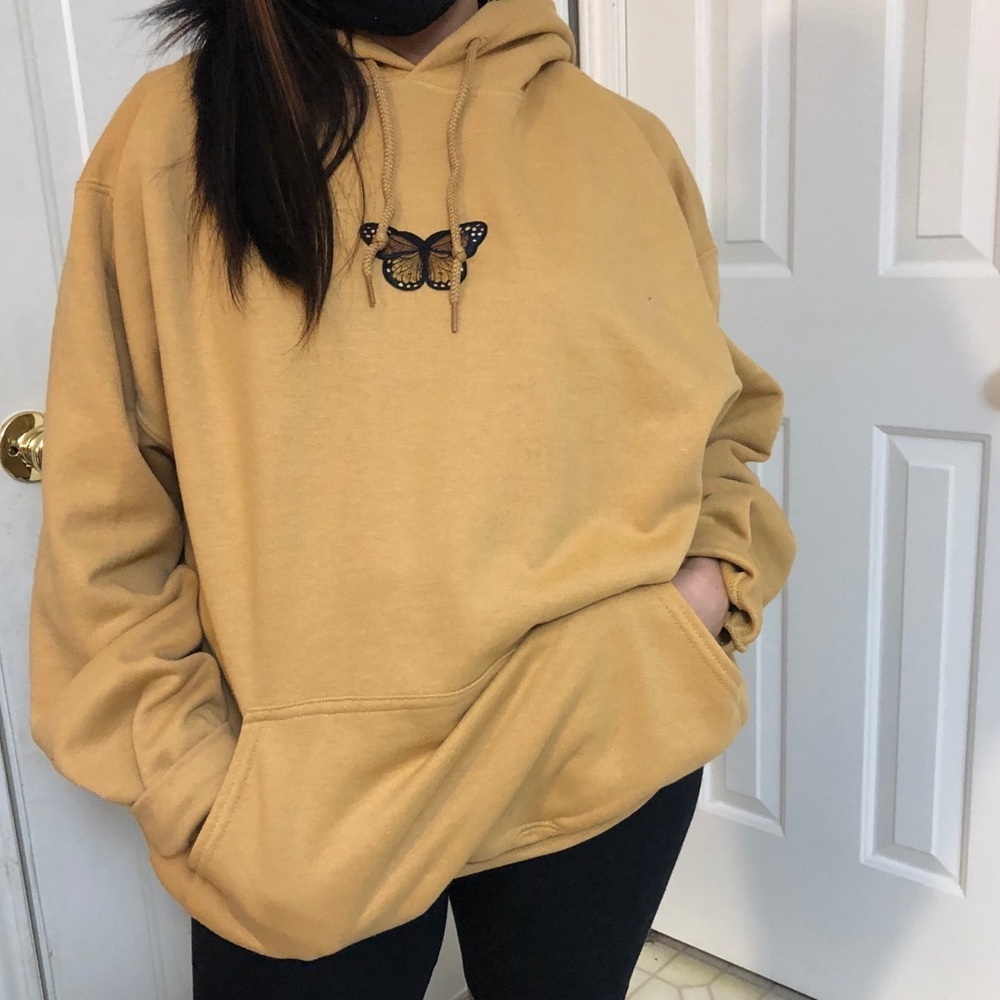 NEW Oversized Butterfly Mustard Tan Hoodie